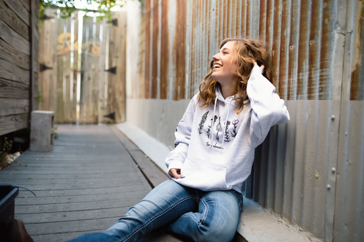 Texas Wildflowers Hoodie worn outside