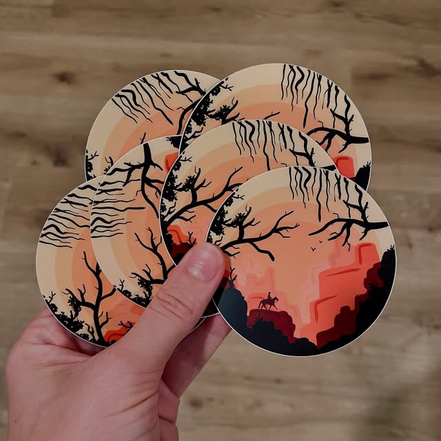 Texas Obsession sunset stickers in warm peach and slate colors