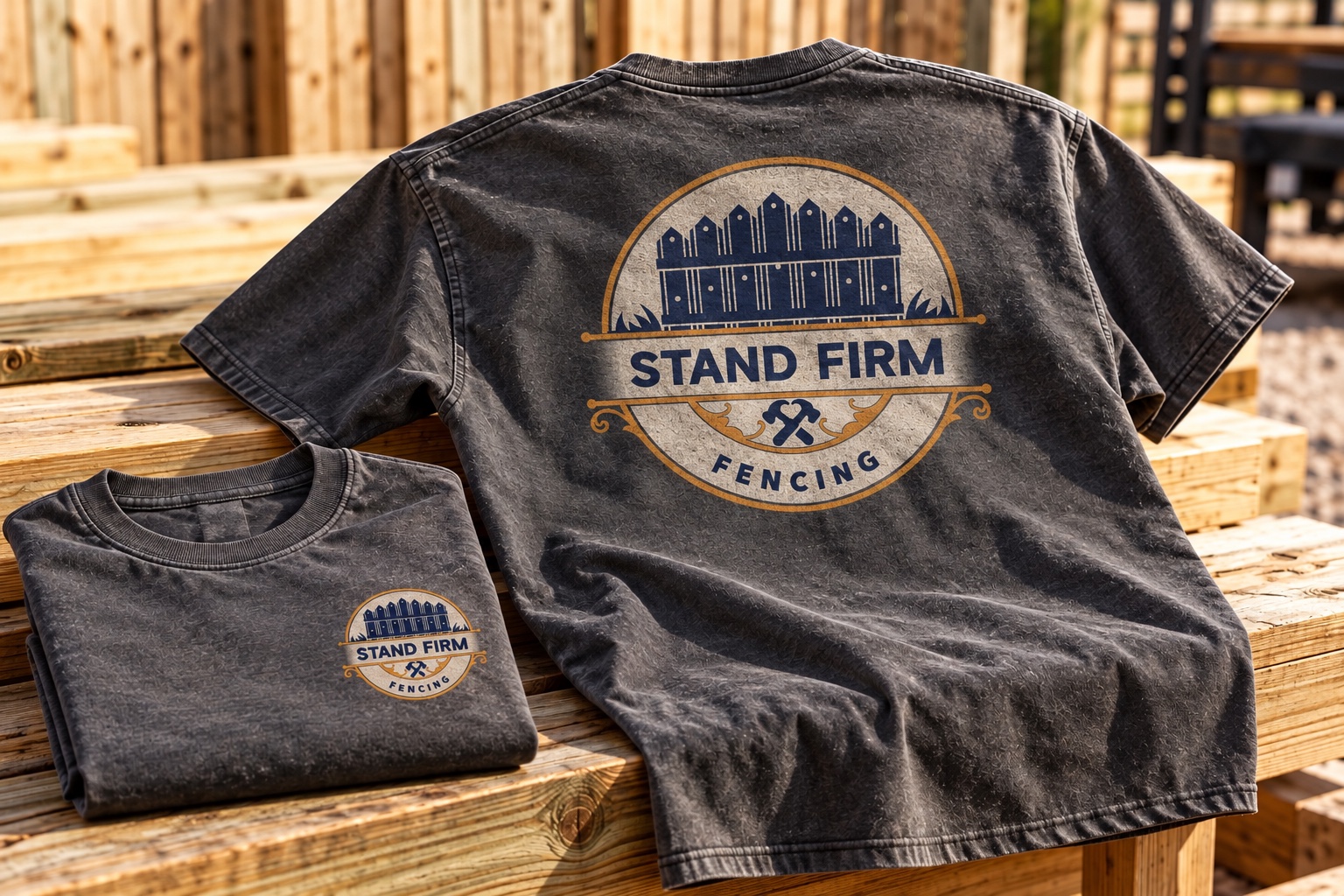 Flat lay of the matching Stand Firm Fencing work shirts
