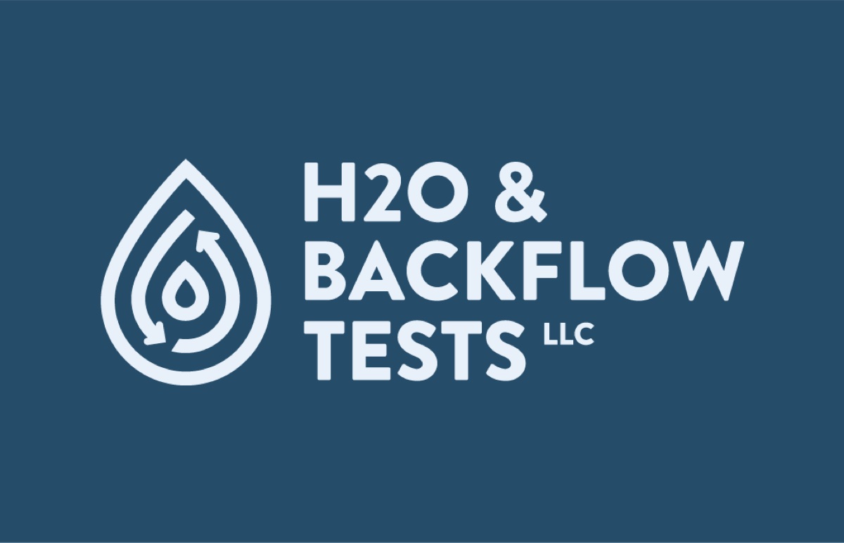 Blue and white H2O & Backflow Tests logo